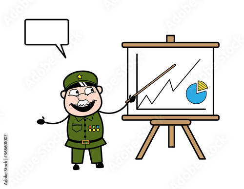 Cartoon Military Man with Presentation Baord