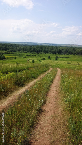 Road from the hill in the meadows