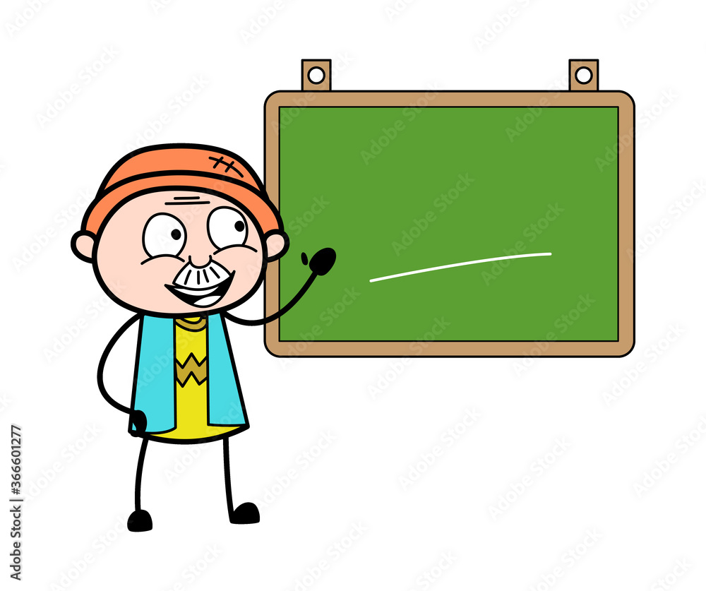 Cartoon Grandpa with Classroom Board Cartoon Grandpa with Classroom Board