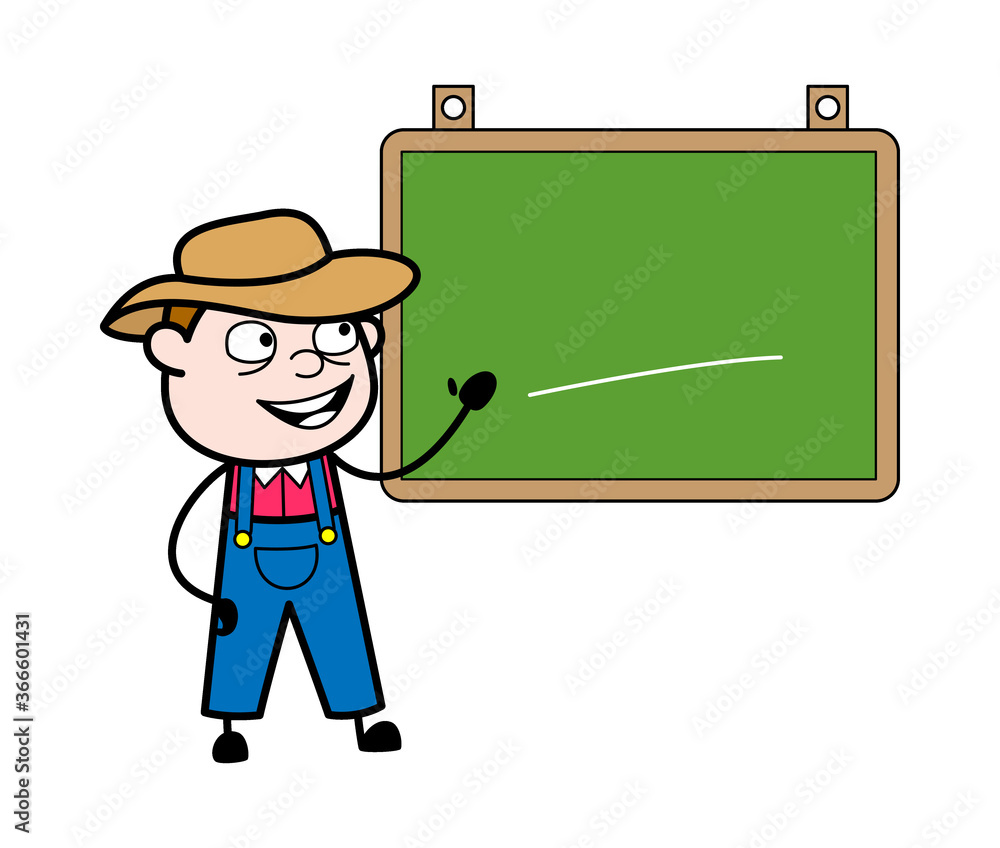 Cartoon Farmer with Classroom Board