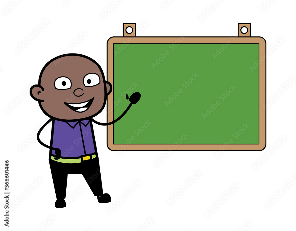 Cartoon Cartoon Bald Black with Classroom Board Cartoon Cartoon Bald Black with Classroom Board