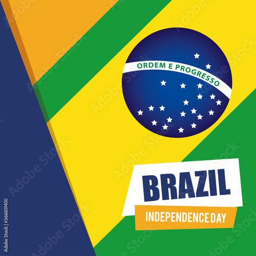 banner of brazil independence celebration, with icons flag emblem decoration