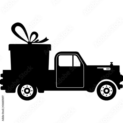 Pickup truck Presents Silhouette Vector