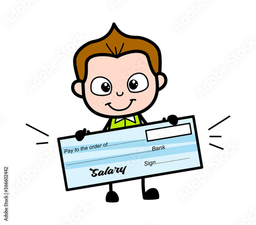 Cartoon Schoolboy holding paycheck