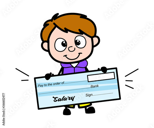 Cartoon Boy holding paycheck