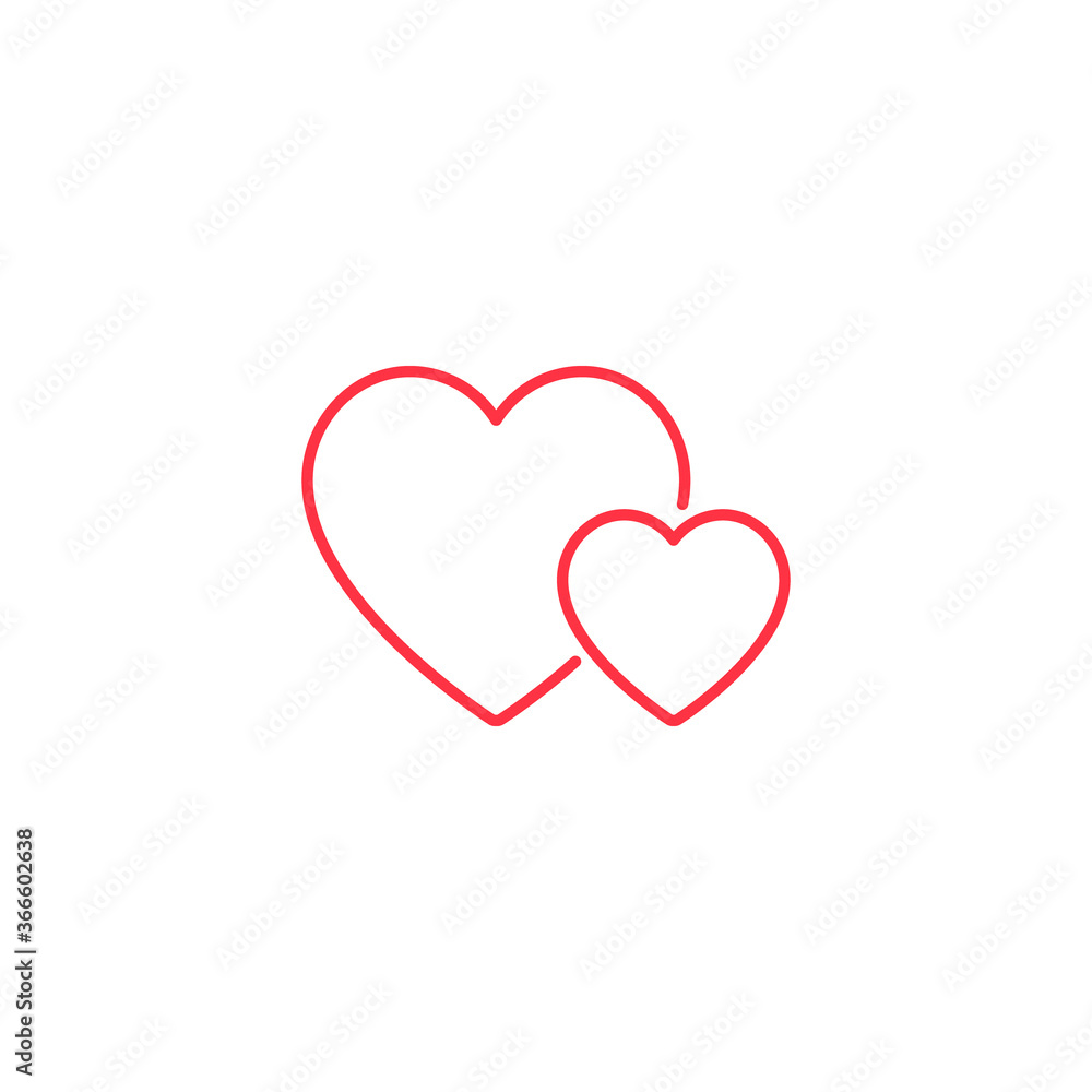 Two Hearts line icon on White Background - Vector flat Illustration