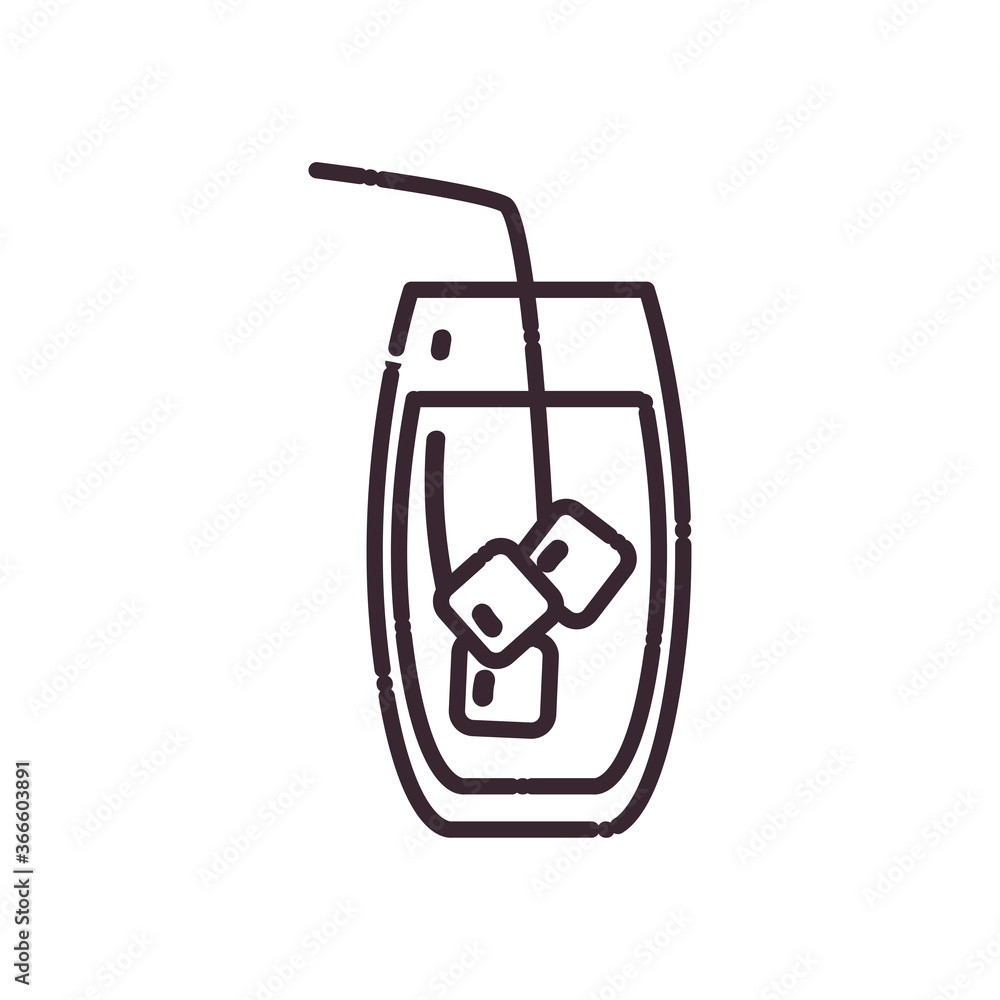 Cocktail glass with ice cubes and straw line style icon vector design Cocktail glass with ice cubes and straw line style icon vector design