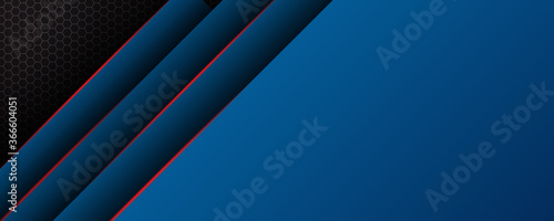 Abstract blue red black metal wide banner background with lines. illustration technology.