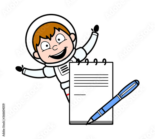 Cartoon Astronaut with diary and pen