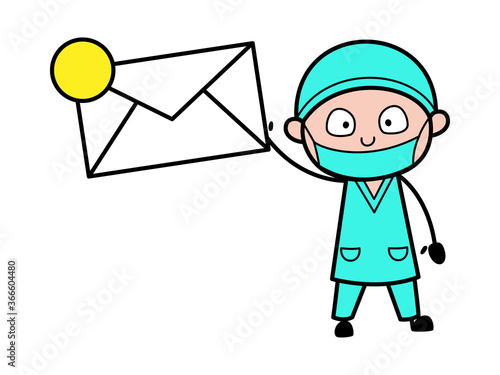 Cartoon Surgeon holding Envelope
