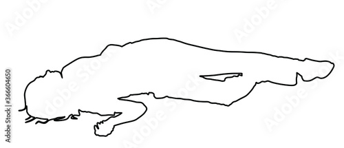 Dead girl lying down vector line contour silhouette. Drunk girl unconscious after party. Patient women rescue. Drugged person overdose. Sick teenager. Injured lady after car crush accident. First aid.