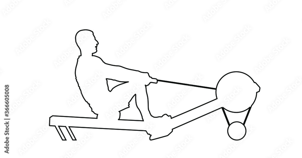 Sport man doing Seated Cable Row in gym vector line contour silhouette ...