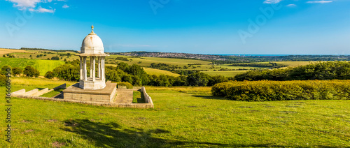 The panorama view of the Chattri monument and South Downs close to Brighton, Sussex, UK in summer photo