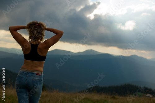happy girl in the carpathian mountains