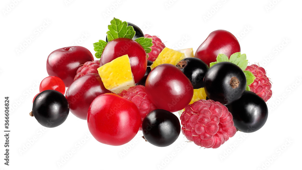 berries currants raspberry cherry isolated on white background berries currants raspberry cherry isolated on white background