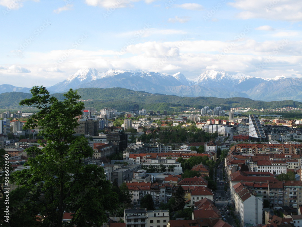 Panoramic view on Ljubljana and surroundings from the Ljubljana Castle, Slovenia
