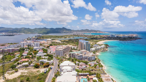 Aerial view of Maho and Simpson bay in the Caribbean island of St.Maarten. Caribbean island of  St.Martin photo