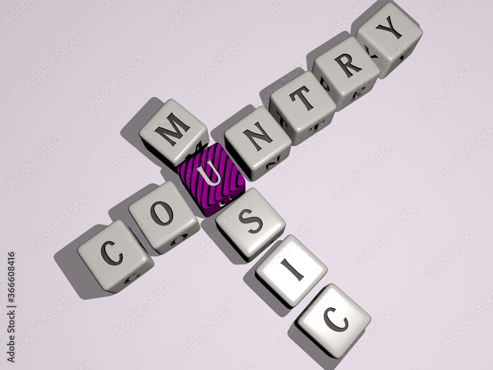 combination of COUNTRY MUSIC built by cubic letters from the top perspective, excellent for the concept presentation. illustration and background combination of COUNTRY MUSIC built by cubic letters from the top perspective, excellent for the concept presentation. illustration and background