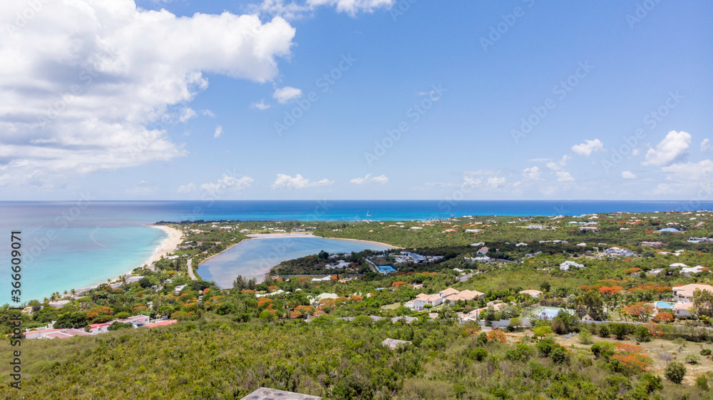 Aerial view of Les Terres Basses/Low lands, in the Caribbean island of St.Martin