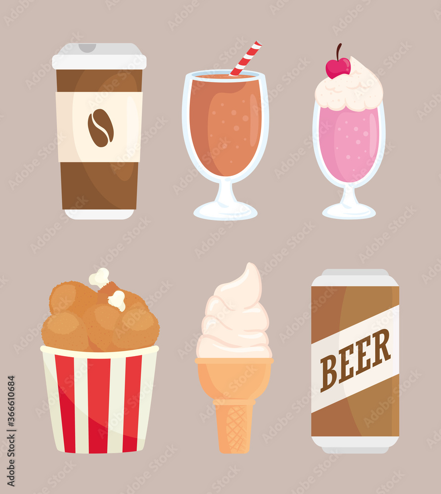 set of delicious fast food set of delicious fast food