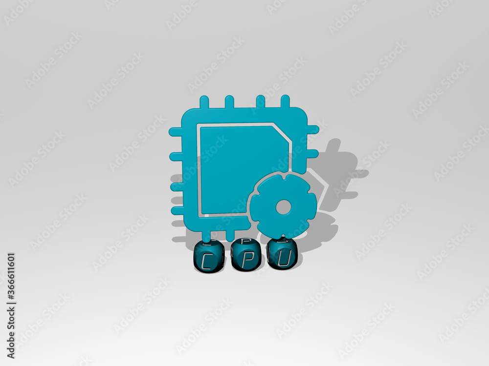 3D illustration of CPU graphics and text made by metallic dice letters for the related meanings of the concept and presentations. computer and background 3D illustration of CPU graphics and text made by metallic dice letters for the related meanings of the concept and presentations. computer and background