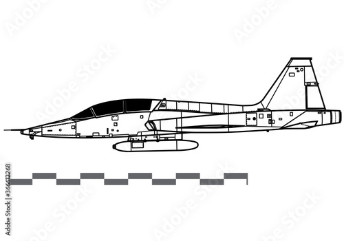 Northrop T-38 Talon. Vector drawing of advanced trainer aircraft. Side view. Image for illustration and infographics.