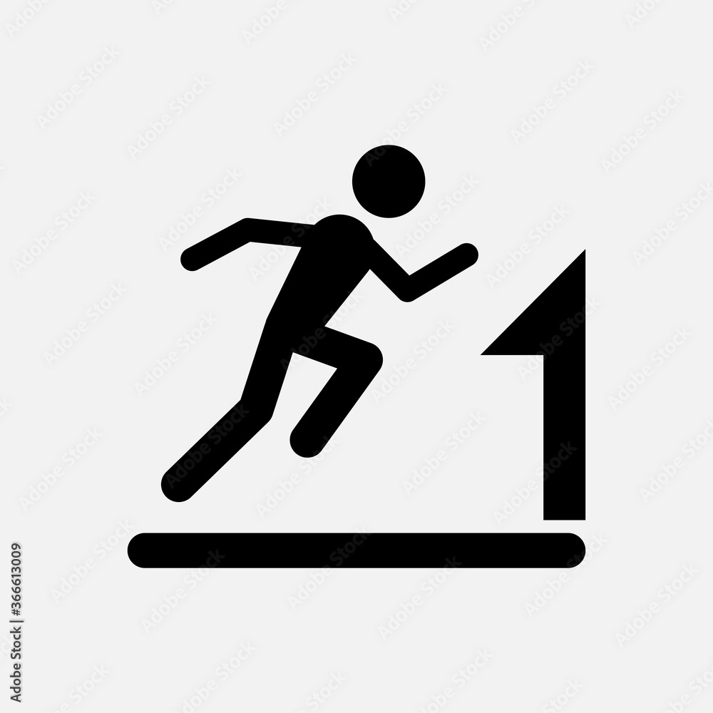 Man running on treadmill. Fitness exercise, gym workout equipment icon. Cardio exercise symbol.
