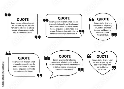 Set of quote text boxes, frames, quotation collection, isolated on white background, vector illustration.