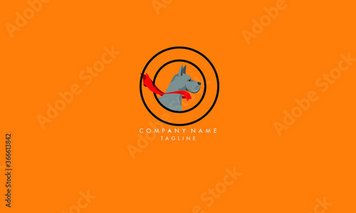 Super Dog Vector Logo Cartoon. super dog with a circle. emblem Vector logo illustration.