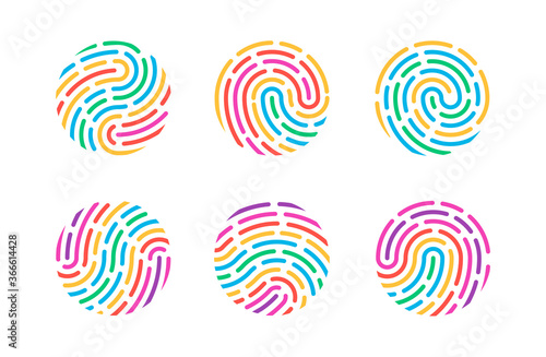 Set of colorful fingerprints isolated on white background vector illustration