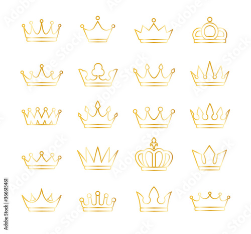 Gold crown icons set. Illustration vector.