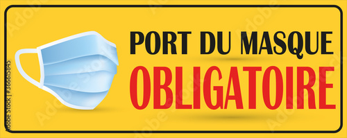 affiche pour le masque obligatoire dans cet endroit en noir et rouge avec un masque sur un fond jaune