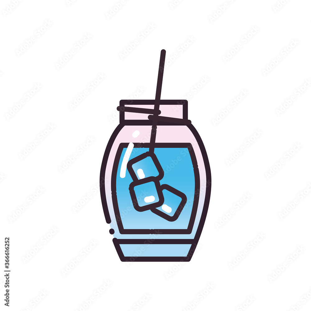 Cocktail glass with ice cubes and straw fill and gradient style icon vector design Cocktail glass with ice cubes and straw fill and gradient style icon vector design