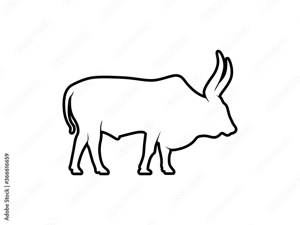 Bull Silhouette on White Background. Isolated Vector Animal