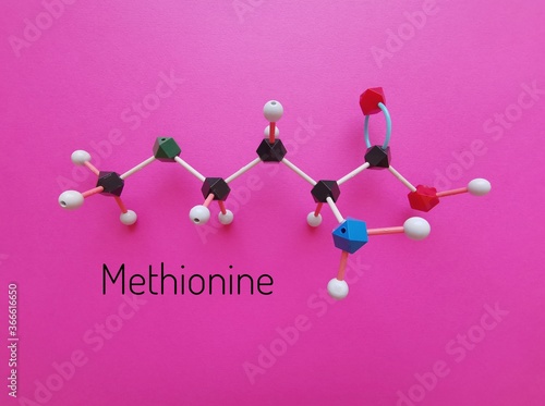 Cuadro en lienzo Molecular structure model, structural chemical formula of methionine molecule