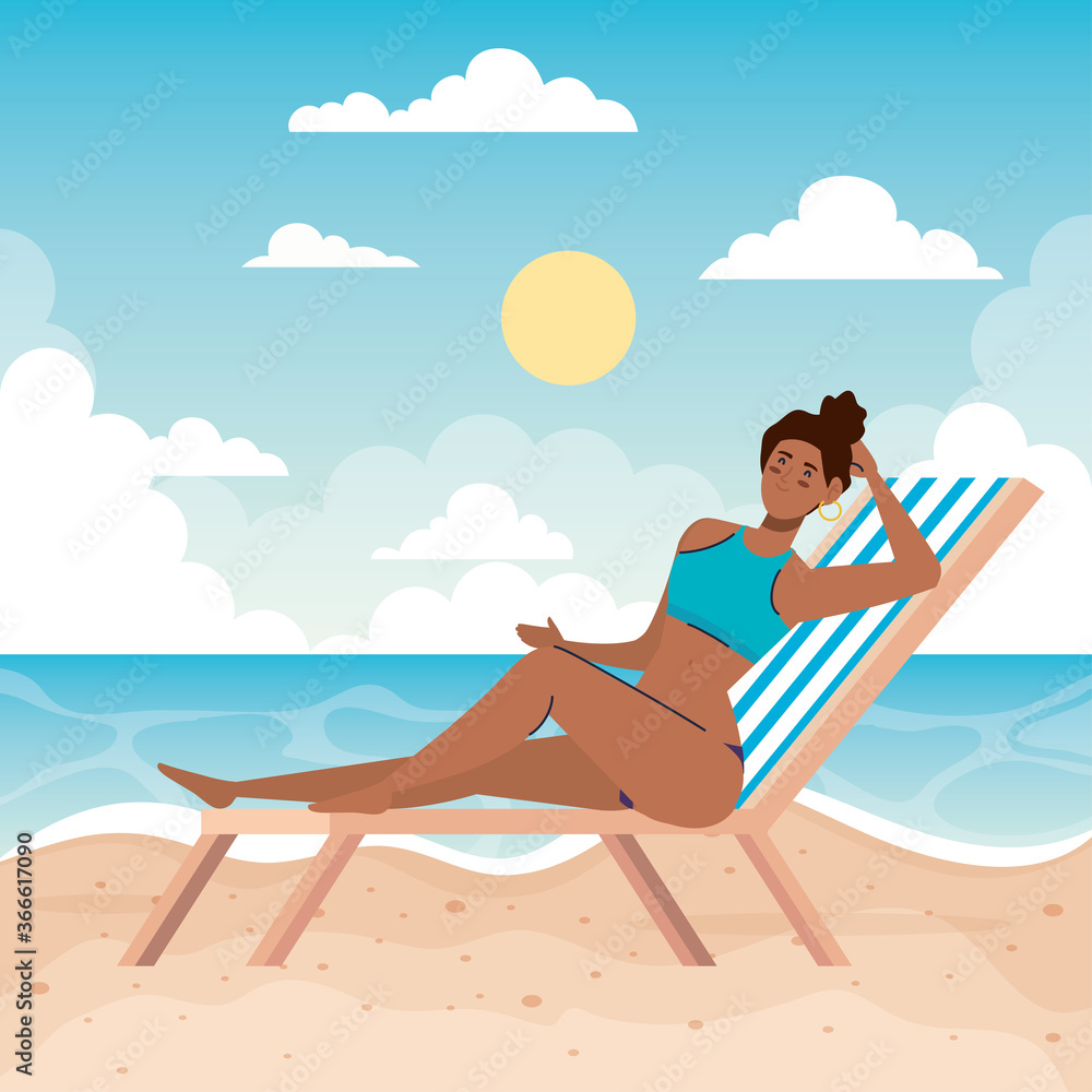 woman with swimsuit in the chair beach, holiday vacation season