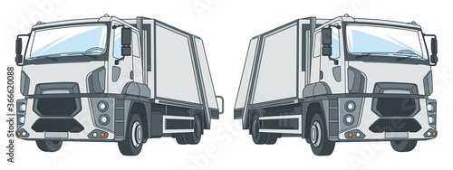 Garbage truck. Left and right side. Vector illustration on a white background