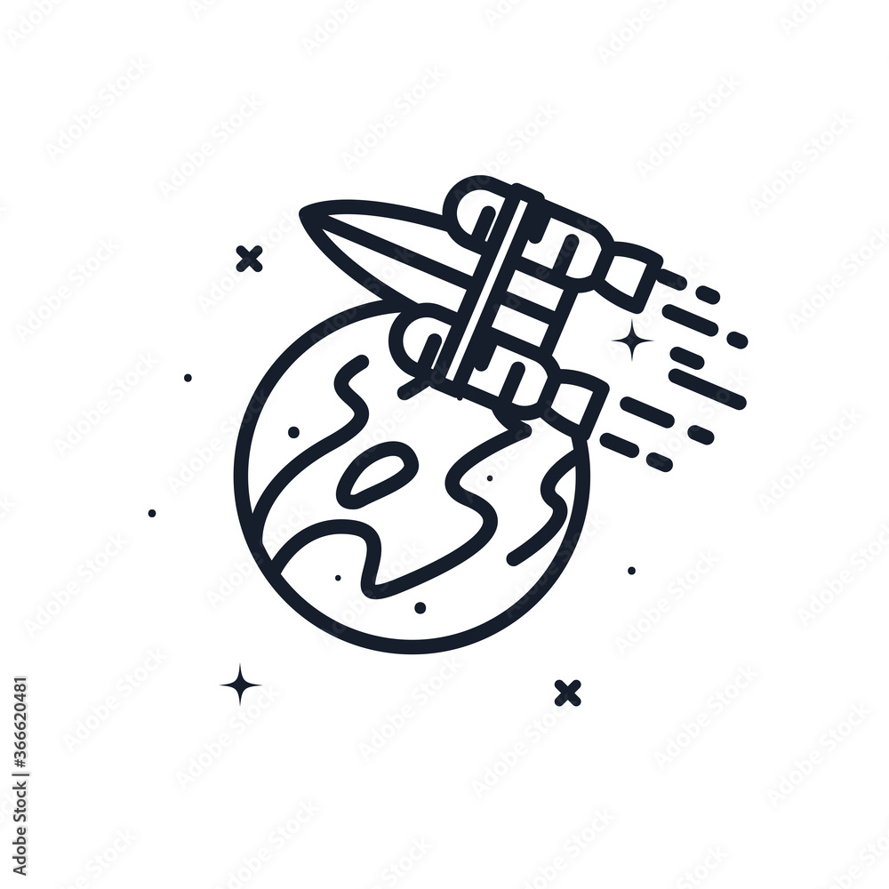 Naklejka premium Rocket and planet line style icon vector design