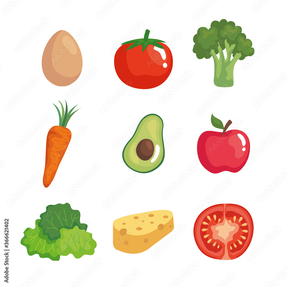 Plakat set of fresh and healthy vegetables