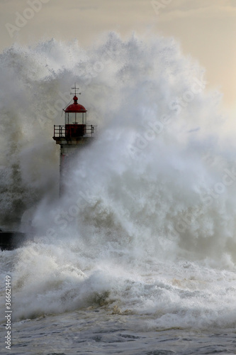 Old lighthouse during storm