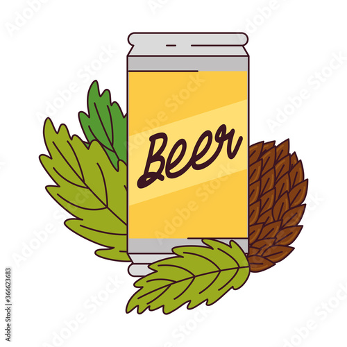 beer can with hop seed on white background