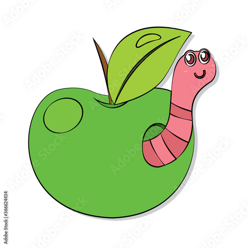 Cute worm in an apple