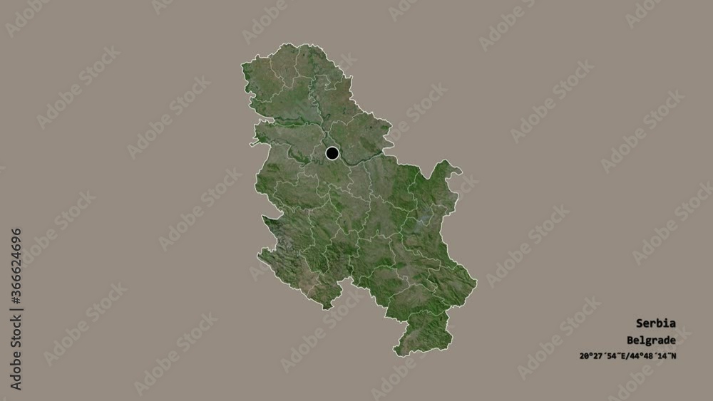 Moravički, district of Serbia, with its capital, localized, outlined and zoomed with informative overlays on a satellite map in the Stereographic projection. Animation 3D Moravički, district of Serbia, with its capital, localized, outlined and zoomed with informative overlays on a satellite map in the Stereographic projection. Animation 3D