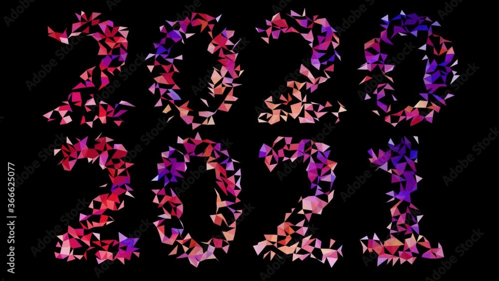 2020-2021 change Happy New Year 2021 low poly abstract background in fireworks colors, new year resolution concept.