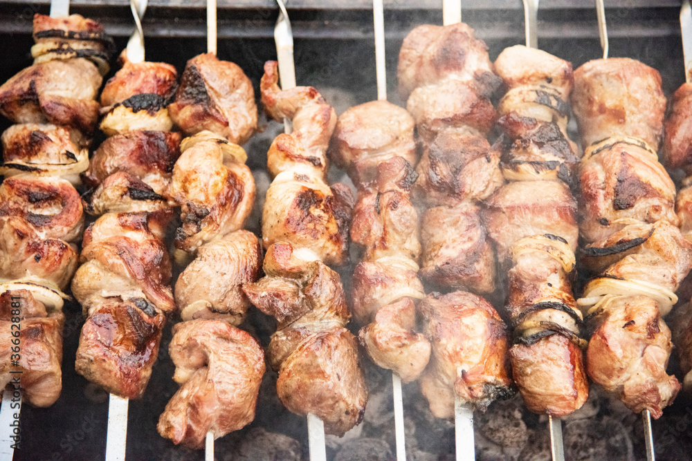 Raw kebab with vegetables. Russian shashlik. Raw kebab with vegetables. Russian shashlik.