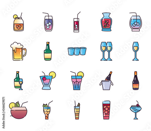 Cocktails fill and gradient style icon set vector design