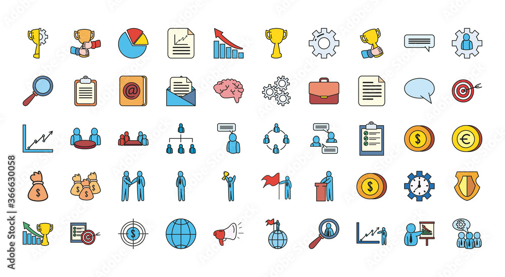 business line and fill style icon set vector design business line and fill style icon set vector design