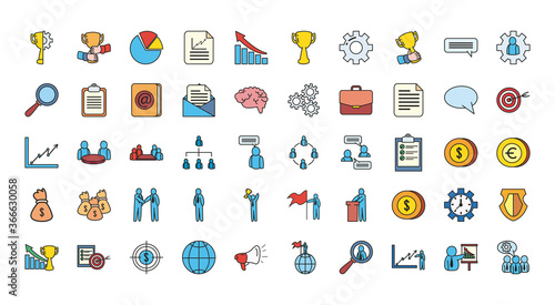 business line and fill style icon set vector design