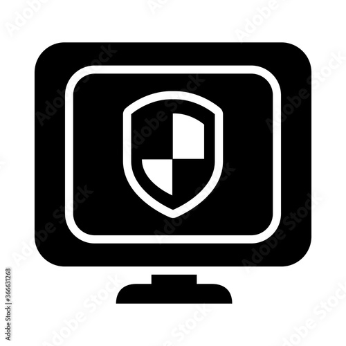 Free Download computer with shield icon on screen, silhouette style - GFXLoad
