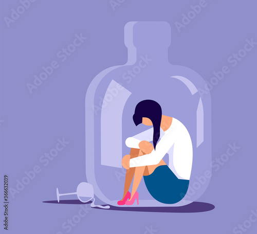 Alcoholic woman in a bottle